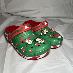 Disney Parks 2024 Christmas Crocs Mickey Minnie W6/M4 Fleece Lined Comfy Clogs